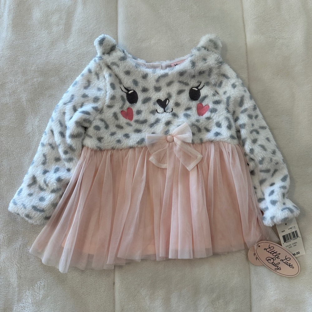 Little Lass Baby Girls Cheetah Faux‎ Fur Tulle Dress Pink Coral Size 24M